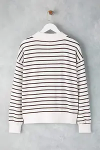 TRENDYOLMİLLA Brown Striped Oversized/Wide Pattern Knitting Sweatshirt - Image 6