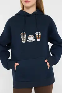 TRENDYOLMİLLA Teen Navy Blue Embroidered Oversized/Wide Pattern Hooded Knitting Sweatshirt - Image 3