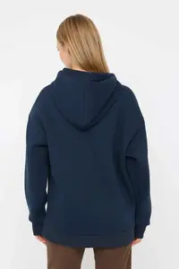 TRENDYOLMİLLA Teen Navy Blue Embroidered Oversized/Wide Pattern Hooded Knitting Sweatshirt - Image 4