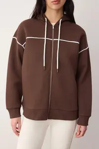 TRENDYOLMİLLA Brown Hooded and Piping Detailed Oversized/Wide Pattern Knitting Sweatshirt - Image 3