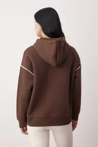 TRENDYOLMİLLA Brown Hooded and Piping Detailed Oversized/Wide Pattern Knitting Sweatshirt - Image 4