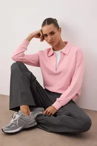 TRENDYOLMİLLA Light Pink Half Patch Zippered Regular/Normal Pattern Knitting Sweatshirt