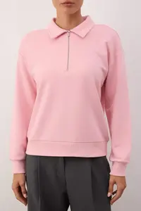 TRENDYOLMİLLA Light Pink Half Patch Zippered Regular/Normal Pattern Knitting Sweatshirt - Image 3