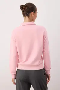 TRENDYOLMİLLA Light Pink Half Patch Zippered Regular/Normal Pattern Knitting Sweatshirt - Image 4