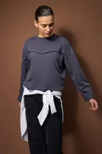TRENDYOLMİLLA Anthracite Thick Without Raising Spanish Arm Stitching Detailed relaxed Knitting Sweatshirt - Image 2