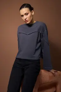 TRENDYOLMİLLA Anthracite Thick Without Raising Spanish Arm Stitching Detailed relaxed Knitting Sweatshirt - Image 3