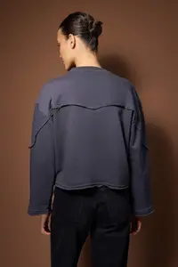 TRENDYOLMİLLA Anthracite Thick Without Raising Spanish Arm Stitching Detailed relaxed Knitting Sweatshirt - Image 5