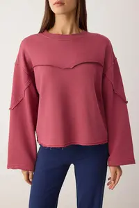 TRENDYOLMİLLA Dusty Rose Thick Without Raising Spanish Arm Stitching Detailed relaxed Knitting Sweatshirt - Image 3