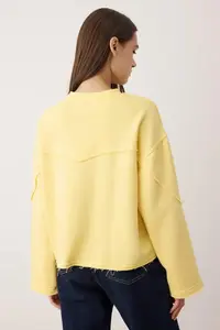 TRENDYOLMİLLA Light Yellow Thick Without Raising Spanish Arm Stitching Detailed relaxed Knitting Sweatshirt - Image 4