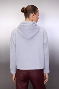 TRENDYOLMİLLA Gray Melange Thick Fleece Inside Hooded Zippered Oversized/Wide Cut Knitting Sweatshirt - Image 4