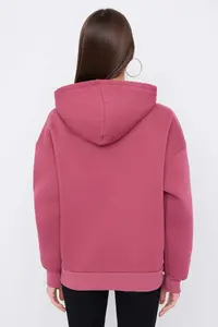TRENDYOLMİLLA Teen Dusty Rose Thick Hooded with pocket Asymmetric Knitting Sweatshirt - Image 4
