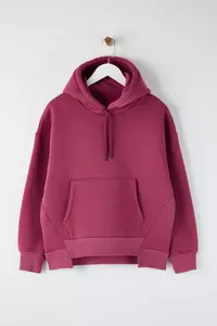 TRENDYOLMİLLA Teen Dusty Rose Thick Hooded with pocket Asymmetric Knitting Sweatshirt - Image 5