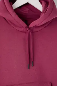 TRENDYOLMİLLA Teen Dusty Rose Thick Hooded with pocket Asymmetric Knitting Sweatshirt - Image 6