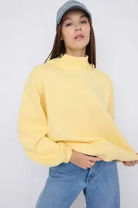 TRENDYOLMİLLA Yellow Hooded Oversized/Wide Pattern Thick Knitting Sweatshirt with Fleece Inside