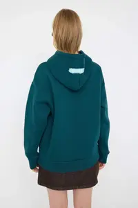TRENDYOLMİLLA Petrol Teen Oversized/Wide Pattern Slogan Printed Thick Fleece Inside Knitting Sweatshirt - Image 3