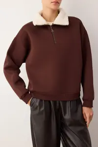 TRENDYOLMİLLA Brown Oversized Pattern Plush Detailed Thick Inside Fleece Knitting Sweatshirt - Image 3