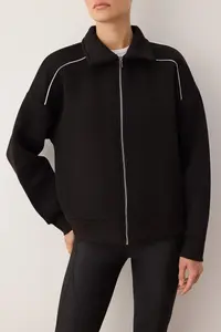 TRENDYOLMİLLA Black Oversized/Wide Pattern Zippered Piping Detailed Knitting Sweatshirt - Image 4
