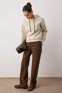 TRENDYOLMİLLA Stone Regular/Normal Pattern Cord Detailed Thick Fleece Inside Knitting Sweatshirt - Image 2