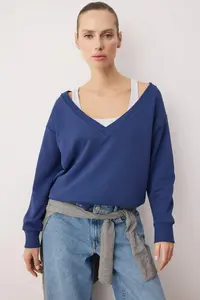 TRENDYOLMİLLA Teen Navy Blue 2 Sets Off Shoulder Knitting Sweatshirt