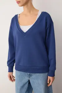 TRENDYOLMİLLA Teen Navy Blue 2 Sets Off Shoulder Knitting Sweatshirt - Image 3