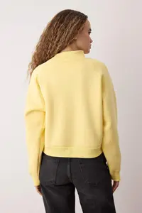 TRENDYOLMİLLA Light Yellow Raglan Sleeve Oversized/Wide Pattern Thick Fleece Inside Knitting Sweatshirt - Image 4