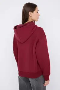 TRENDYOLMİLLA Teen Burgundy Hooded Thick Half Patch with Fleece Inside Zippered with pocket Knitting Sweatshirt - Image 4