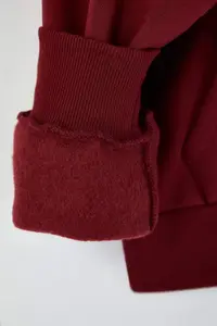 TRENDYOLMİLLA Teen Burgundy Hooded Thick Half Patch with Fleece Inside Zippered with pocket Knitting Sweatshirt - Image 8