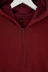 TRENDYOLMİLLA Teen Burgundy Hooded Thick Half Patch with Fleece Inside Zippered with pocket Knitting Sweatshirt - Image 9