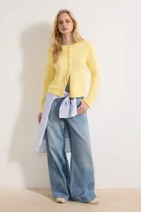 TRENDYOLMİLLA Teen Light Yellow buttoned Regular/Normal Pattern Knitting Sweatshirt