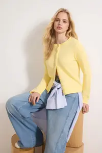 TRENDYOLMİLLA Teen Light Yellow buttoned Regular/Normal Pattern Knitting Sweatshirt - Image 2