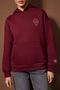 TRENDYOLMİLLA Burgundy Embroidered/Embroidered Oversized/Wide Pattern Hooded Knitting Sweatshirt - Image 3