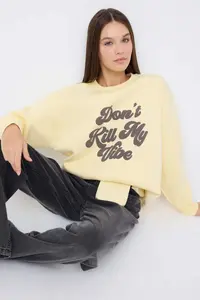 TRENDYOLMİLLA Teen Yellow Embossed Slogan Printed Oversized/Wide Pattern Thick Knitting Sweatshirt
