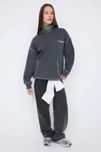 TRENDYOLMİLLA Teen Anthracite Printed Washable Overszie/Wide Pattern Hooded Knitting Sweatshirt - Image 2