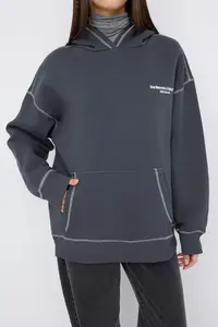 TRENDYOLMİLLA Teen Anthracite Printed Washable Overszie/Wide Pattern Hooded Knitting Sweatshirt - Image 3
