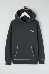 TRENDYOLMİLLA Teen Anthracite Printed Washable Overszie/Wide Pattern Hooded Knitting Sweatshirt - Image 5