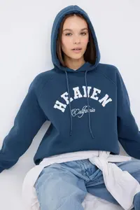 TRENDYOLMİLLA Teen Petrol Slogan Embroidered Oversized/Wide Pattern Hooded Knitting Sweatshirt - Image 2