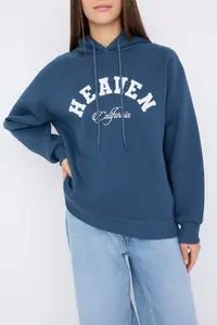 TRENDYOLMİLLA Teen Petrol Slogan Embroidered Oversized/Wide Pattern Hooded Knitting Sweatshirt - Image 3