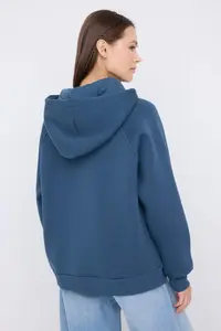 TRENDYOLMİLLA Teen Petrol Slogan Embroidered Oversized/Wide Pattern Hooded Knitting Sweatshirt - Image 4