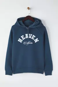 TRENDYOLMİLLA Teen Petrol Slogan Embroidered Oversized/Wide Pattern Hooded Knitting Sweatshirt - Image 5