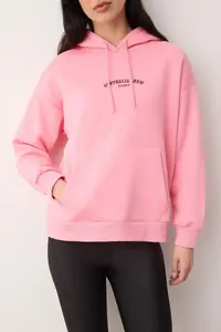 TRENDYOLMİLLA Light Pink Hooded Front and Back Printed Oversized Knitting Sweatshirt - Image 3