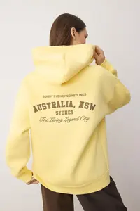 TRENDYOLMİLLA Light Yellow Thick Hooded Front and Back Printed Oversized Knitting Sweatshirt