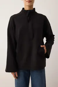 TRENDYOLMİLLA Black Dog collar Zippered and with pocket relaxed/Rahat Pattern Knitting Sweatshirt - Image 3