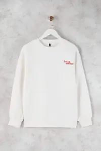 TRENDYOLMİLLA Teen Ecru Back Tomato Printed Oversized/Wide Pattern Knitting Sweatshirt - Image 5
