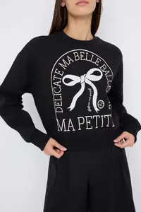 TRENDYOLMİLLA Teen Black Printed Regular/Normal Pattern Knitting Sweatshirt - Image 3