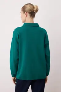 TRENDYOLMİLLA Emerald Green Half Patch Zippered Embroidered Oversized/Wide Pattern Knitting Sweatshirt - Image 4