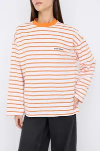 TRENDYOLMİLLA Teen Orange Striped Slogan Back Printed Oversized/Wide Pattern Thin Knitting Sweatshirt - Image 4