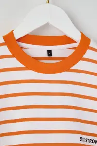 TRENDYOLMİLLA Teen Orange Striped Slogan Back Printed Oversized/Wide Pattern Thin Knitting Sweatshirt - Image 7
