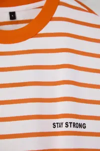 TRENDYOLMİLLA Teen Orange Striped Slogan Back Printed Oversized/Wide Pattern Thin Knitting Sweatshirt - Image 8