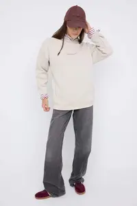 TRENDYOLMİLLA Teen Stone Hooded Back Angel Printed Thick Oversized Knitting Sweatshirt with Fleece Inside - Image 2