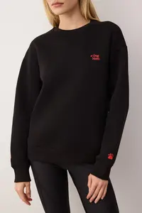 TRENDYOLMİLLA Black Regular/Normal Pattern Embroidery Detailed Thick Knitting Sweatshirt with Fleece Inside - Image 3